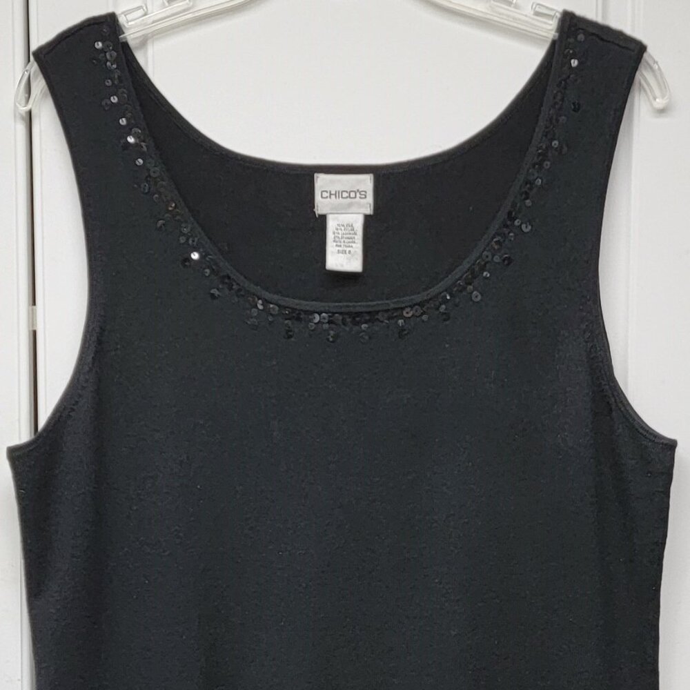 Women's Chico's Black Tank Sweater with Sequins Size 2 Excellent Condition
